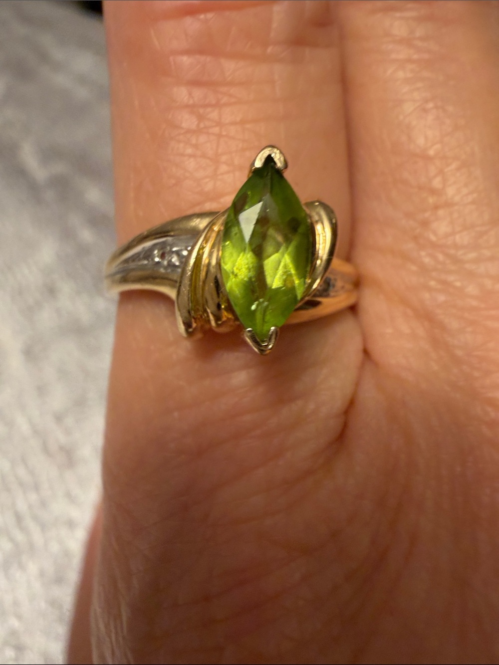 Genuine Peridot Marquise Gemstone 14k Two-Tone Ring
